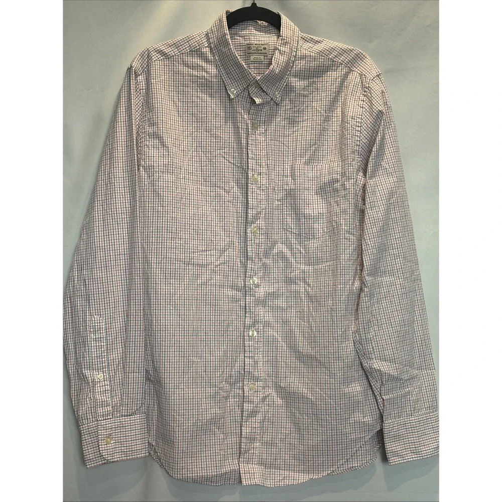 Tailored by J Crew Mens M Shirt Red/Blue Plaid Button Down 100% Cotton Pocket